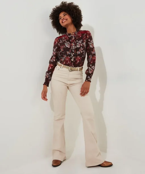 Ruffle-Front Floral Blouse
