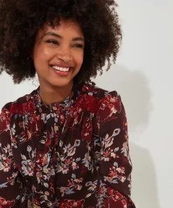 Ruffle-Front Floral Blouse