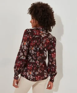 Ruffle-Front Floral Blouse