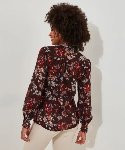 Ruffle-Front Floral Blouse