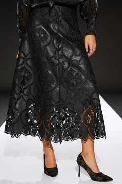 Runway 1.8.1.8 Faux Leather Laser Cut Trim Skirt