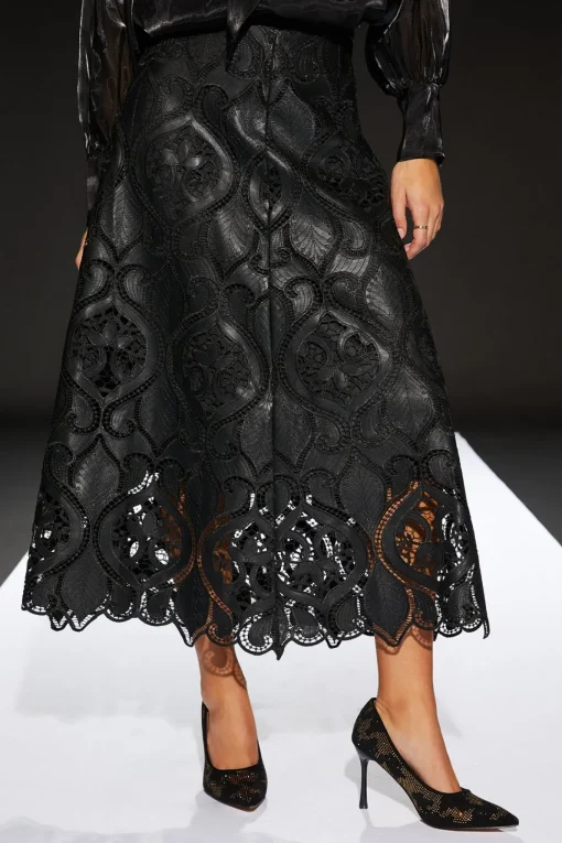 Runway 1.8.1.8 Faux Leather Laser Cut Trim Skirt