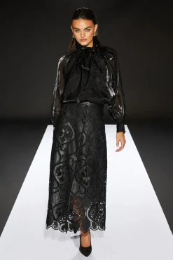 Runway 1.8.1.8 Faux Leather Laser Cut Trim Skirt