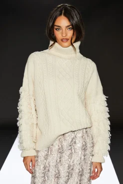Runway 1.8.1.8 Wool Blend Shaggy Sleeve Cable Knit Jumper