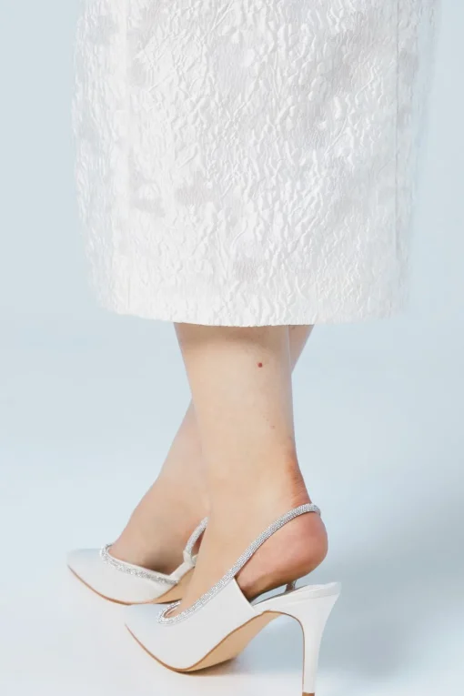 Sabrina Bridal Satin Diamante Trim Slingback High Stiletto Court Shoes