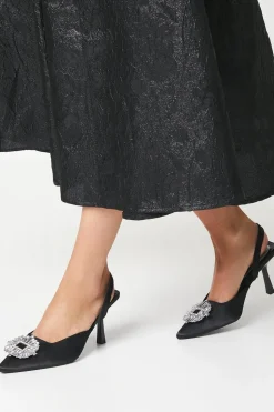 Samia Satin Jewelled Brooch Detail Slingback High Heel Court Shoes