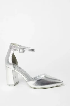 Saoirse Covered Buckle Open High Block Heel Court Shoes