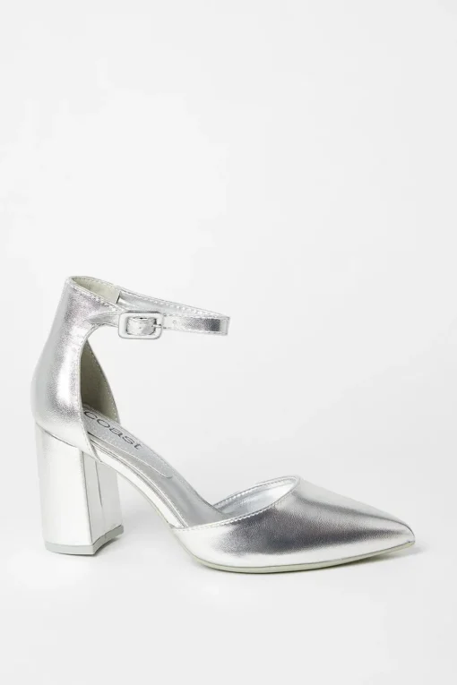 Saoirse Covered Buckle Open High Block Heel Court Shoes