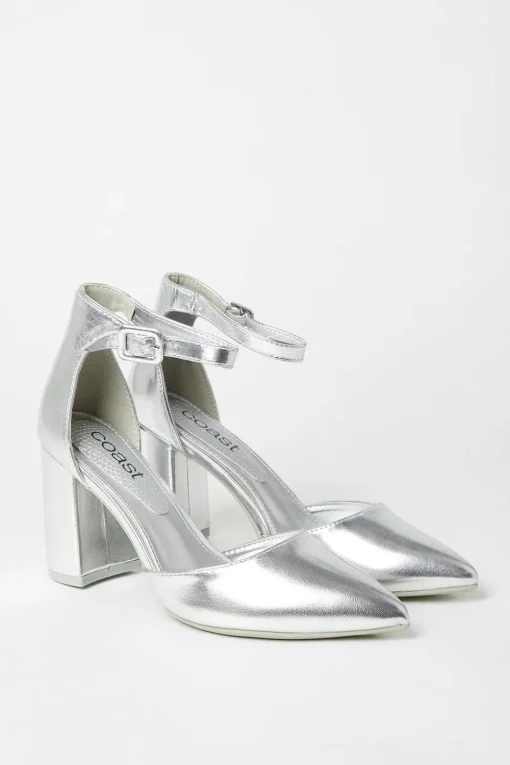 Saoirse Covered Buckle Open High Block Heel Court Shoes