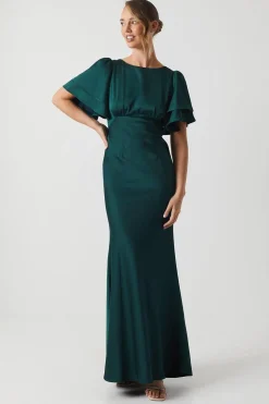 Satin Back Crepe Double Sleeve Bridesmaid Dress