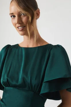 Satin Back Crepe Double Sleeve Bridesmaid Dress