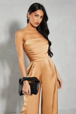 Satin Bandeau Ruched Bust Straight Leg Jumpsuit