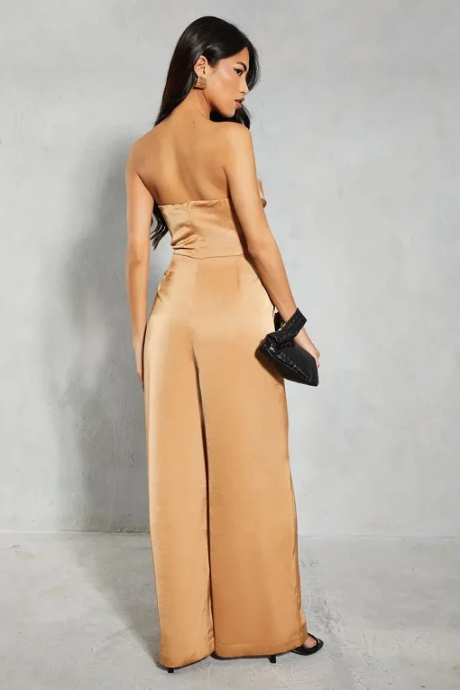 Satin Bandeau Ruched Bust Straight Leg Jumpsuit