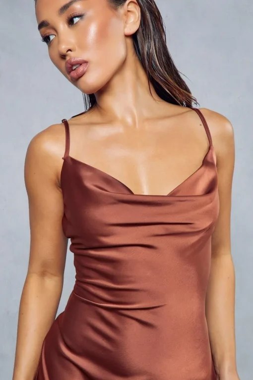 Satin Cowl Neck Slip Dress