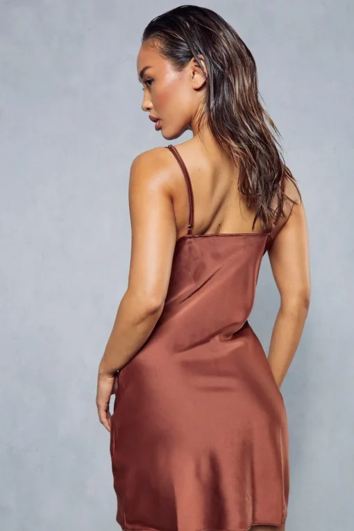 Satin Cowl Neck Slip Dress