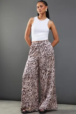 Satin Drawstring Waist Wide Leg Trouser