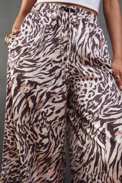 Satin Drawstring Waist Wide Leg Trouser