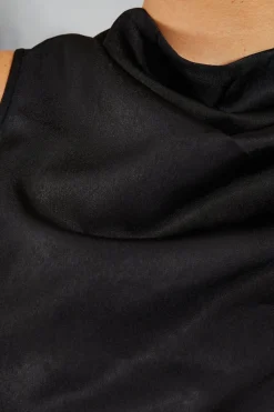 Satin Grown Neck Cut Out Back Fishtail Maxi Dress