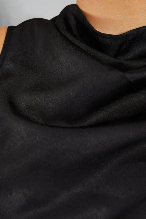 Satin Grown Neck Cut Out Back Fishtail Maxi Dress