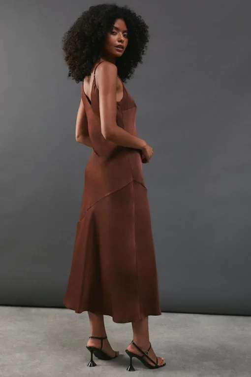 Satin High Apex Bias Midi Slip Dress