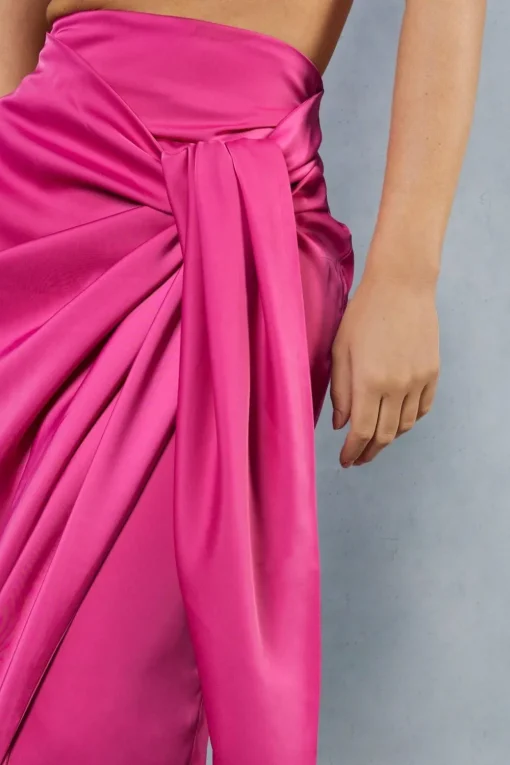 Satin High Waisted Wrap Midi Skirt