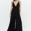 Satin Pleated Wide Leg Jumpsuit