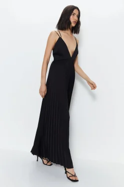 Satin Pleated Wide Leg Jumpsuit