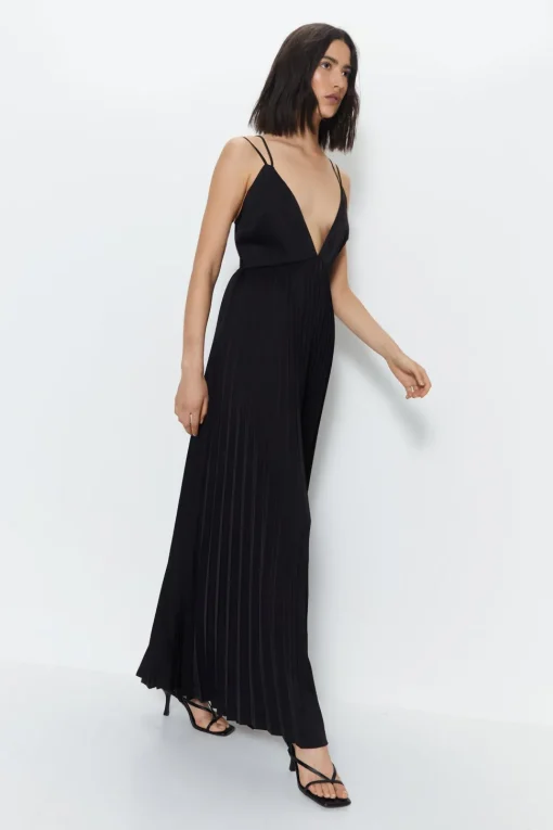 Satin Pleated Wide Leg Jumpsuit