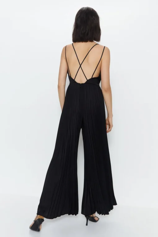 Satin Pleated Wide Leg Jumpsuit