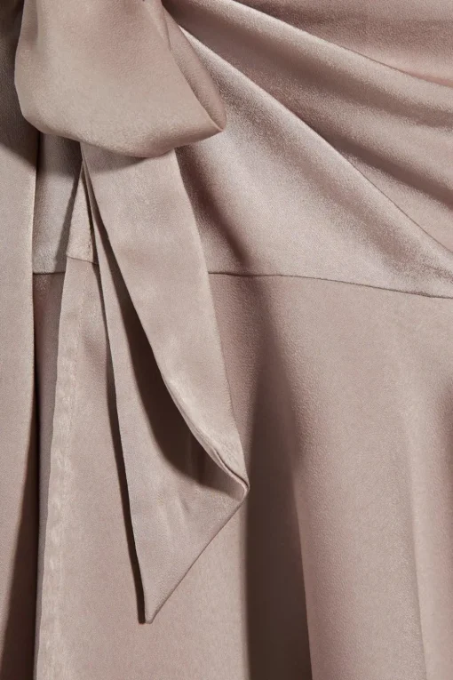 Satin Plunge Layered Frill Skirt Tie Side Wrap Mini Dress