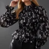 Satin Shadow Stripe Shirring Peplum Hem Top