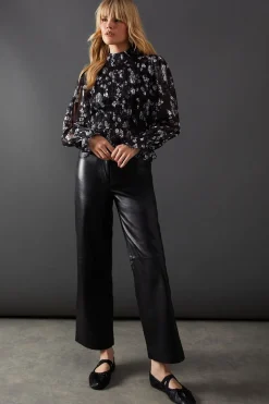 Satin Shadow Stripe Shirring Peplum Hem Top