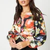 Satin Twist Front Blouson Sleeve Top