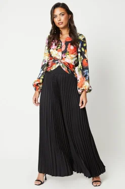 Satin Twist Front Blouson Sleeve Top