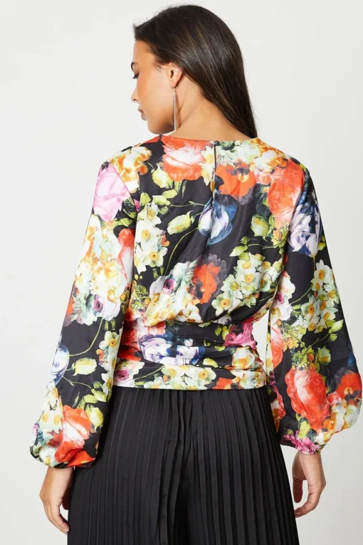 Satin Twist Front Blouson Sleeve Top