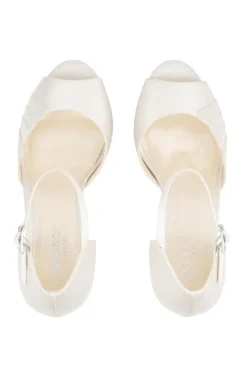Satin 'Kyrie' High Block Heel Ankle Strap Peep Toe Sandals