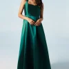 Scoop Neck Full Skirted Twill Bridesmaids Dress
