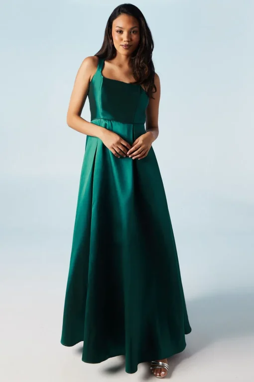 Scoop Neck Full Skirted Twill Bridesmaids Dress