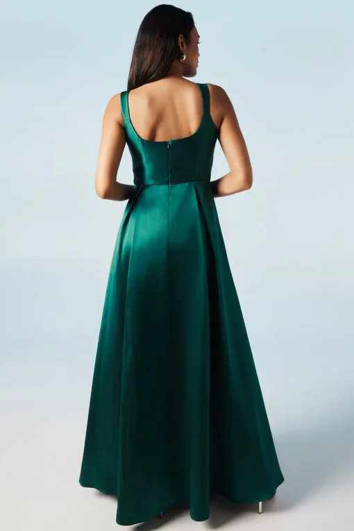 Scoop Neck Full Skirted Twill Bridesmaids Dress