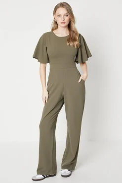 Scuba Crepe Flute Sleeve Wide Leg Jumpsuit