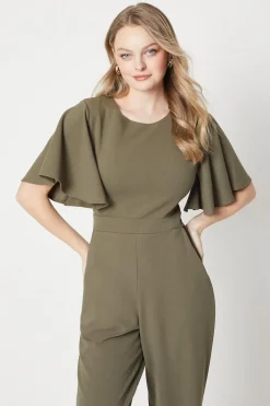 Scuba Crepe Flute Sleeve Wide Leg Jumpsuit