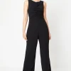 Scuba Crepe Ruched Front Wide Leg Jumpsuit