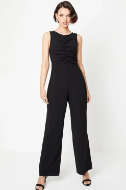 Scuba Crepe Ruched Front Wide Leg Jumpsuit
