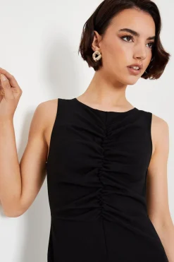 Scuba Crepe Ruched Front Wide Leg Jumpsuit