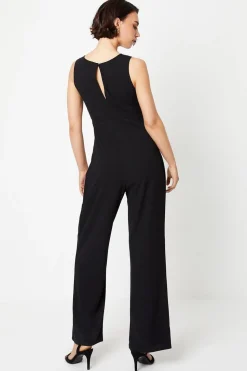 Scuba Crepe Ruched Front Wide Leg Jumpsuit