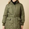 Self Covered Button Quilted Padded Puffer Midi Coat