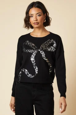Sequin Bow Christmas Crew Neck Jumper