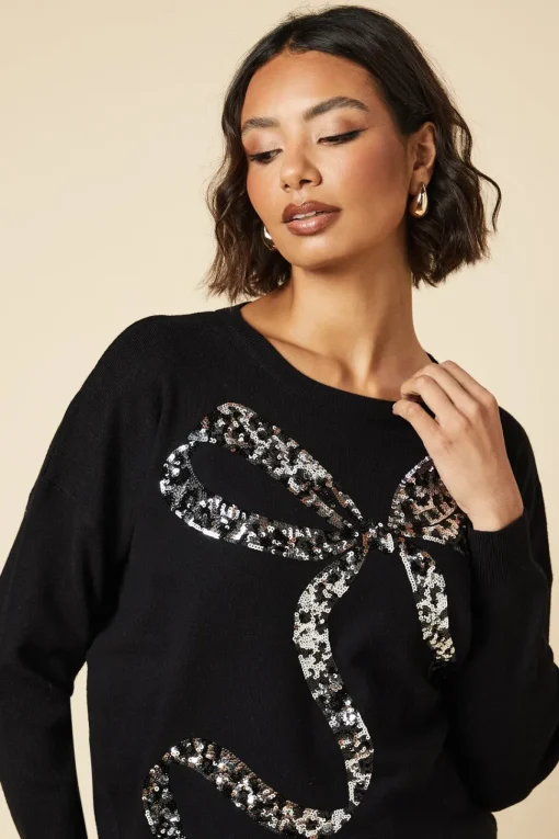 Sequin Bow Christmas Crew Neck Jumper