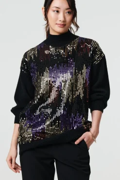 Sequin Embellished Puff Sleeve Jumper
