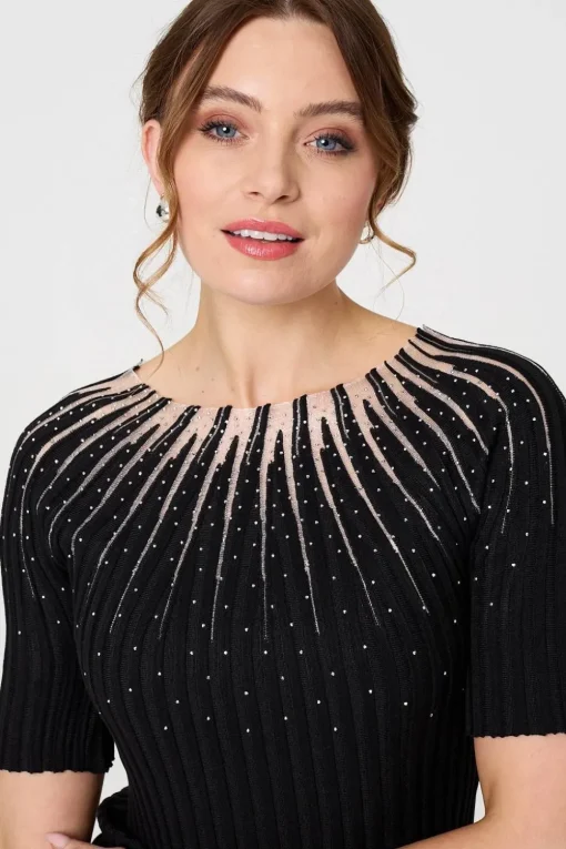 Sequin Embellished Short Sleeve Knit Top